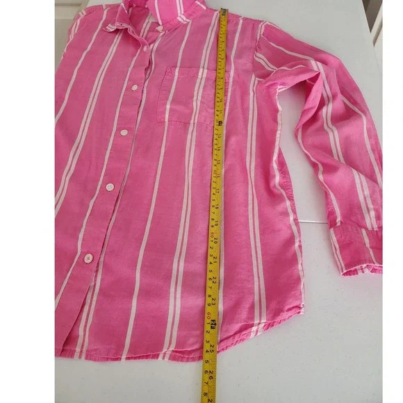 MARINE LAYER Pink White Stripe Button Down Shirt Relaxed Fit Women's‎ Small - Picture 9 of 11